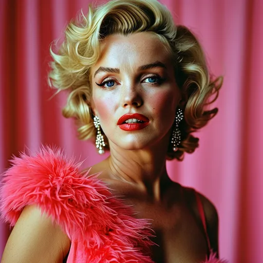 Prompt: (Marilyn Monroe), wearing a (Moschino dress), glamorous pose, vibrant color palette, playful elegance, capturing her charming charisma, striking makeup emphasizing her features, luxurious fabric textures, bright spotlight, chic high-fashion ambiance, sharp focus, ultra-detailed, cinematic lighting, superbly stylish background enhancing the theme, evoking timeless glamour and sophistication.