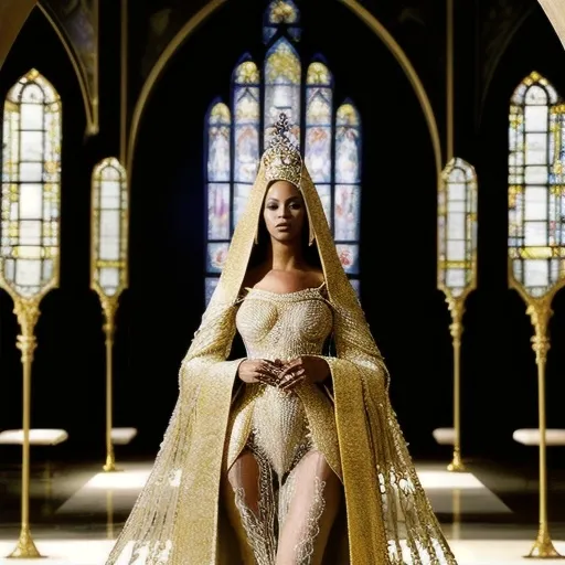 Prompt: Beyoncé as the new pope wearing Mugler