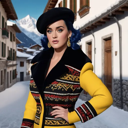 Prompt: Hyperrealistic 3D Katy Perry in 80s italian Courmayeur winter and cold fashion Gianni Versace, photorealistic, accurate features, Versace outfit, high resolution 64k, detailed textures, realistic lighting, Capri street backdrop, sophisticated, elegant, photorealism, Italian fashion, 80s style, high quality, Versace, detailed design, accurate, realistic rendering, lifelike, professional, professional lighting 