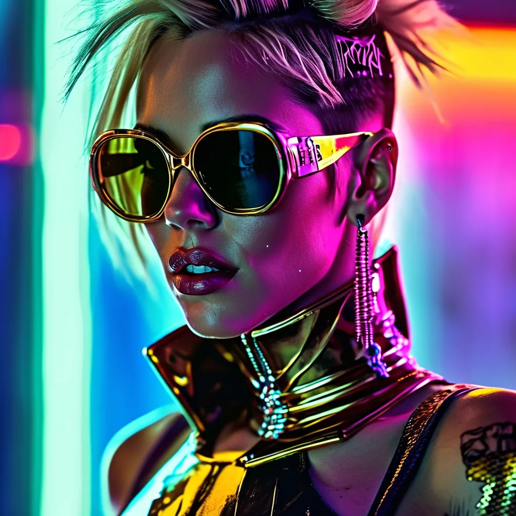 Prompt: Britney Spears as a cyberpunk wearing Versace