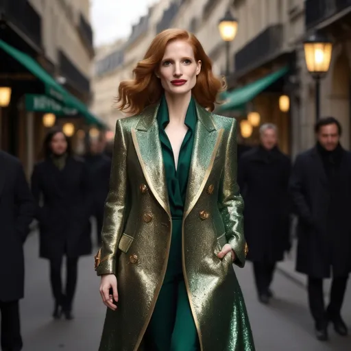Prompt: Jessica Chastain wearing Balmain