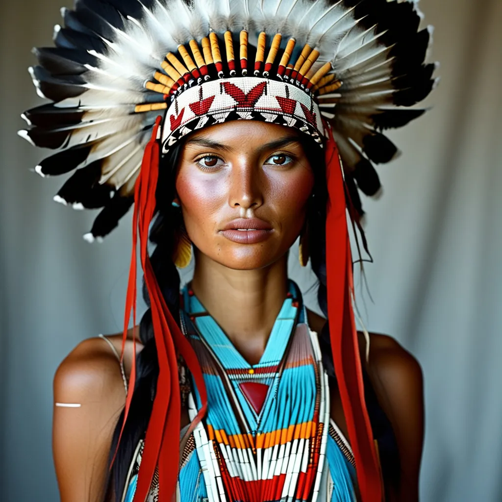 Prompt: Native American top model wearing Valentino dress