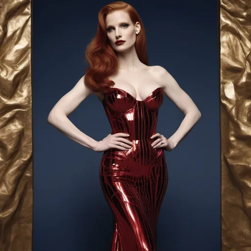 Prompt: Jessica Chanstain as Jessica Rabbit wearing Jean Paul Gaultier