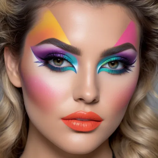 Prompt: Hyper realistic and ultra detailed 80s make-up using hot colours and a typical and very detailed ultra had ultra photo realistic 64k 