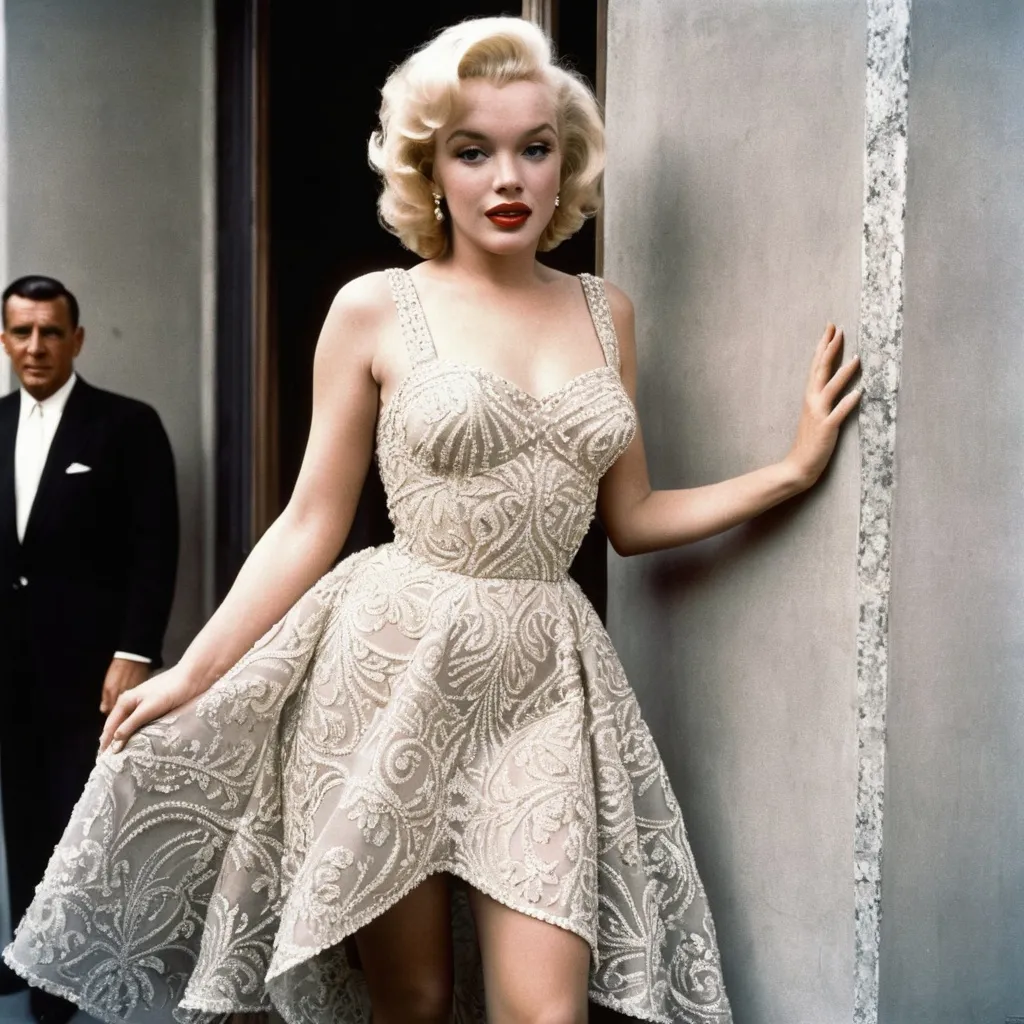 Prompt:   Marilyn Monroe wearing a very detailed Valentino Dress  
