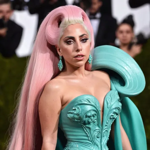 Prompt: Lady Gaga as Ariel wearing Versace 