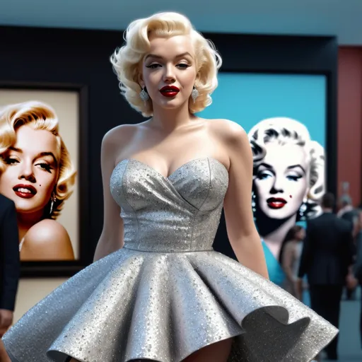 Prompt: Very detailed and hyper realistic Marilyn Monroe wearing a hyper realistic and very detailed Prada dress 64k, ultra hd, 3d quality  500mpx reflex 