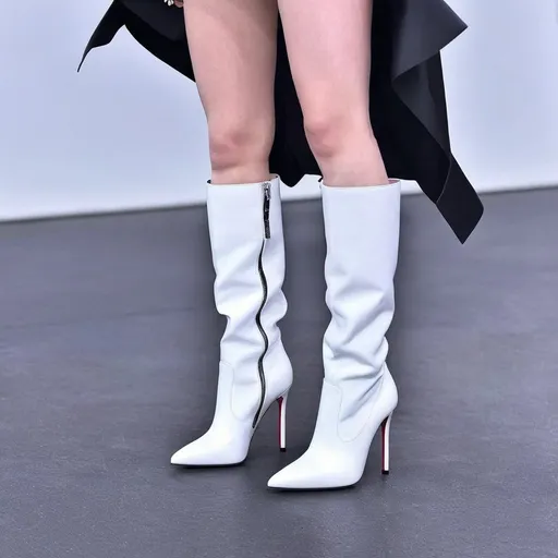 Prompt: Kim Petras wearing Casadei high heels boots 