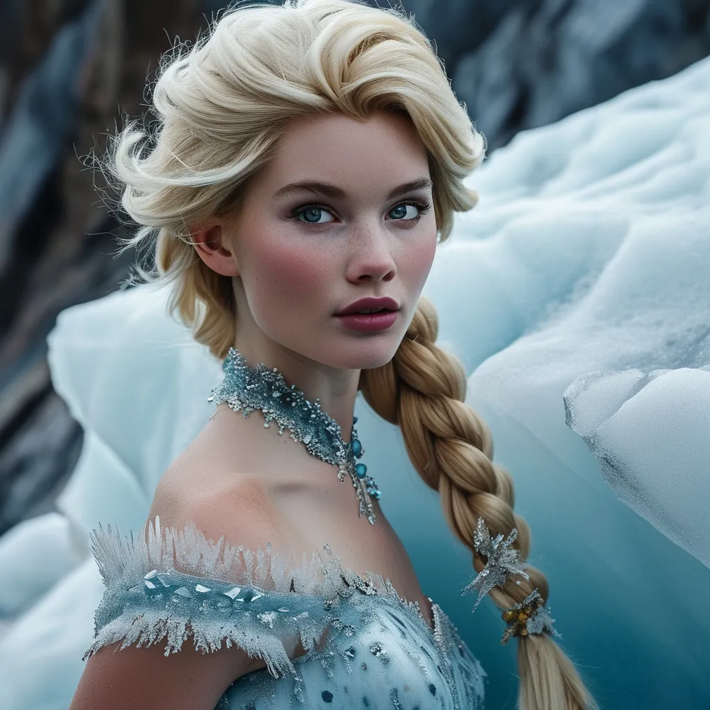 Prompt: Elsa in a glacial dress by Dolce&Gabbana