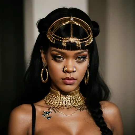Prompt: Rihanna as Cleopatra with Classic Egyptian makeup 