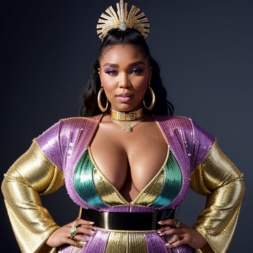 Prompt: Lizzo wearing a Balmain Pride Month edition outfit 