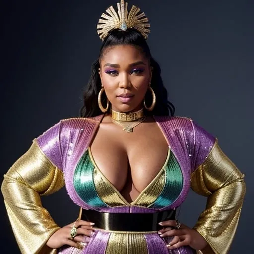Prompt: Lizzo wearing a Balmain Pride Month edition outfit 
