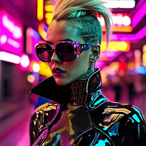 Prompt: Britney Spears as a cyberpunk wearing Versace