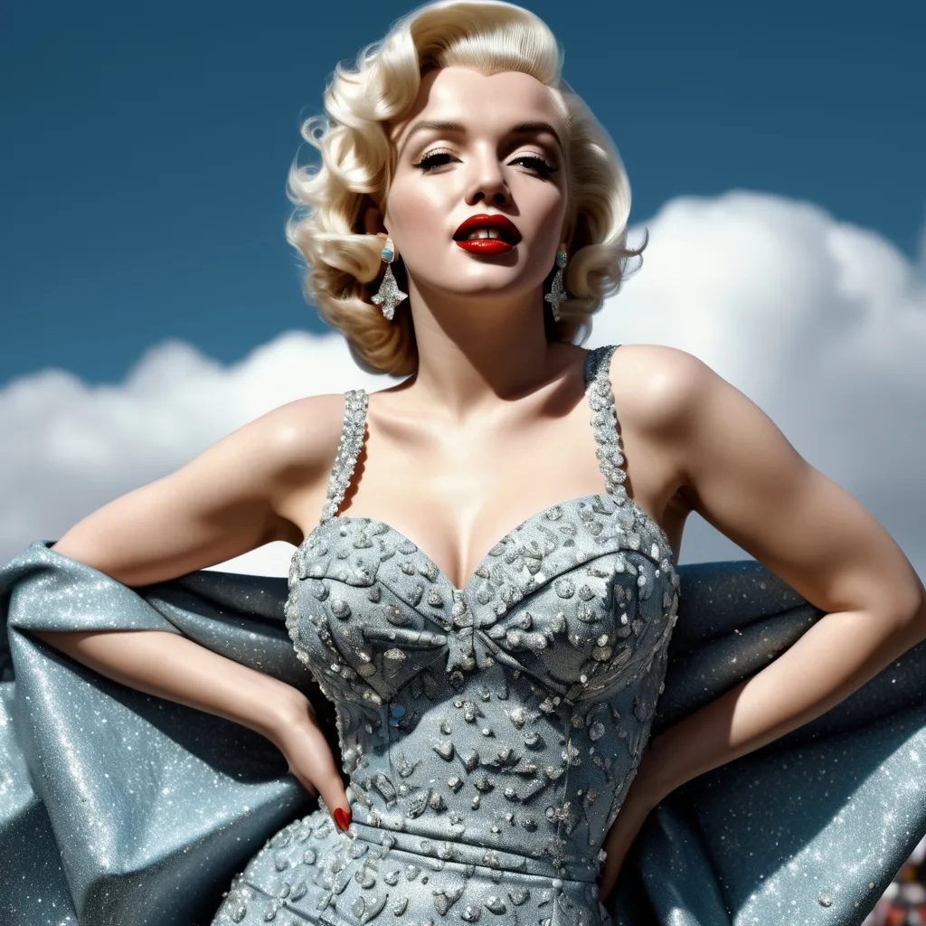 Prompt: Very detailed and hyper realistic Marilyn Monroe wearing a hyper realistic and very detailed Prada dress 64k, ultra hd, 3d quality  500mpx reflex 