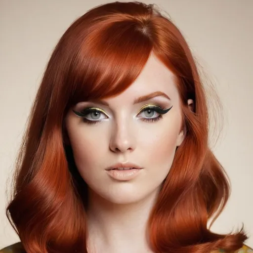 Prompt: 60s makeup and hair on a red hair girl