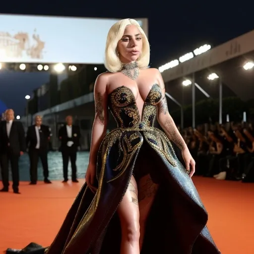 Prompt: Lady Gaga wearing Versace at Venice Film Festival 