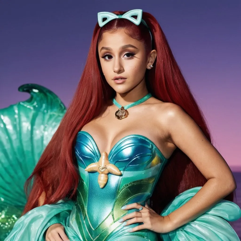 Prompt: Ariana Grande as Ariel wearing Versace 