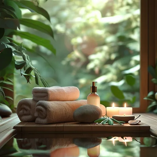 Prompt: (skincare concept), glowing skin, soothing spa ambiance, ethereal lighting, greenery background, gentle touches of natural elements, soft textures, serene atmosphere, vibrant colors, high-quality serene image, HD, artistic design reflecting tranquility and wellness, inspired by holistic beauty techniques.