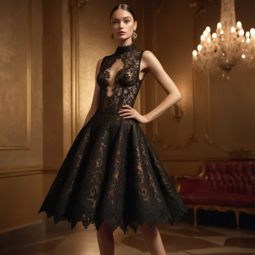 Prompt: Laces and leathers dress by Dolce&Gabbana 