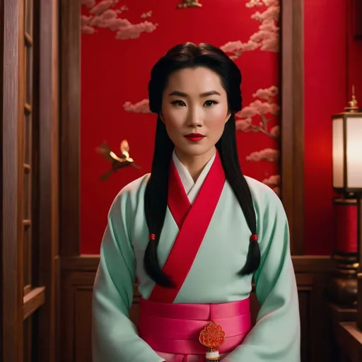 Prompt: Princess Mulan 
 in a Wes Anderson Movie