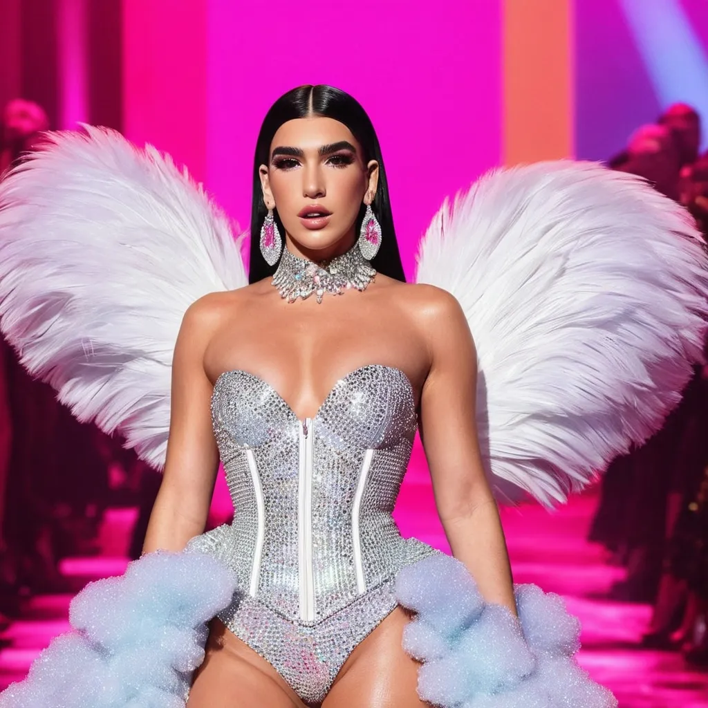 Prompt: Dua Lipa as a Drag Queen wearing Casadei