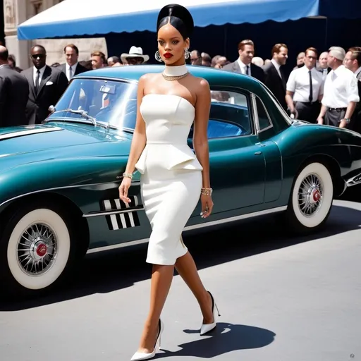 Prompt: Very detailed Rihanna living La dolce vita wearing a Balenciaga vintage dress ultra UD 74k 
