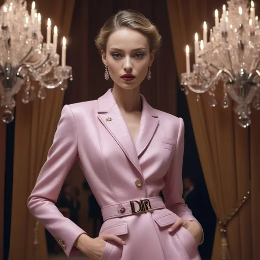 Prompt: (dramatic Dior fashion), elegant high-fashion outfit, featuring luxurious fabrics, striking silhouette, vibrant color palette, intricate details, soft lighting that enhances the textures, glamorous and sophisticated ambiance, ultra-detailed, chic background with a hint of Parisian elements, exuding opulence and style, striking shadows, 4K quality.