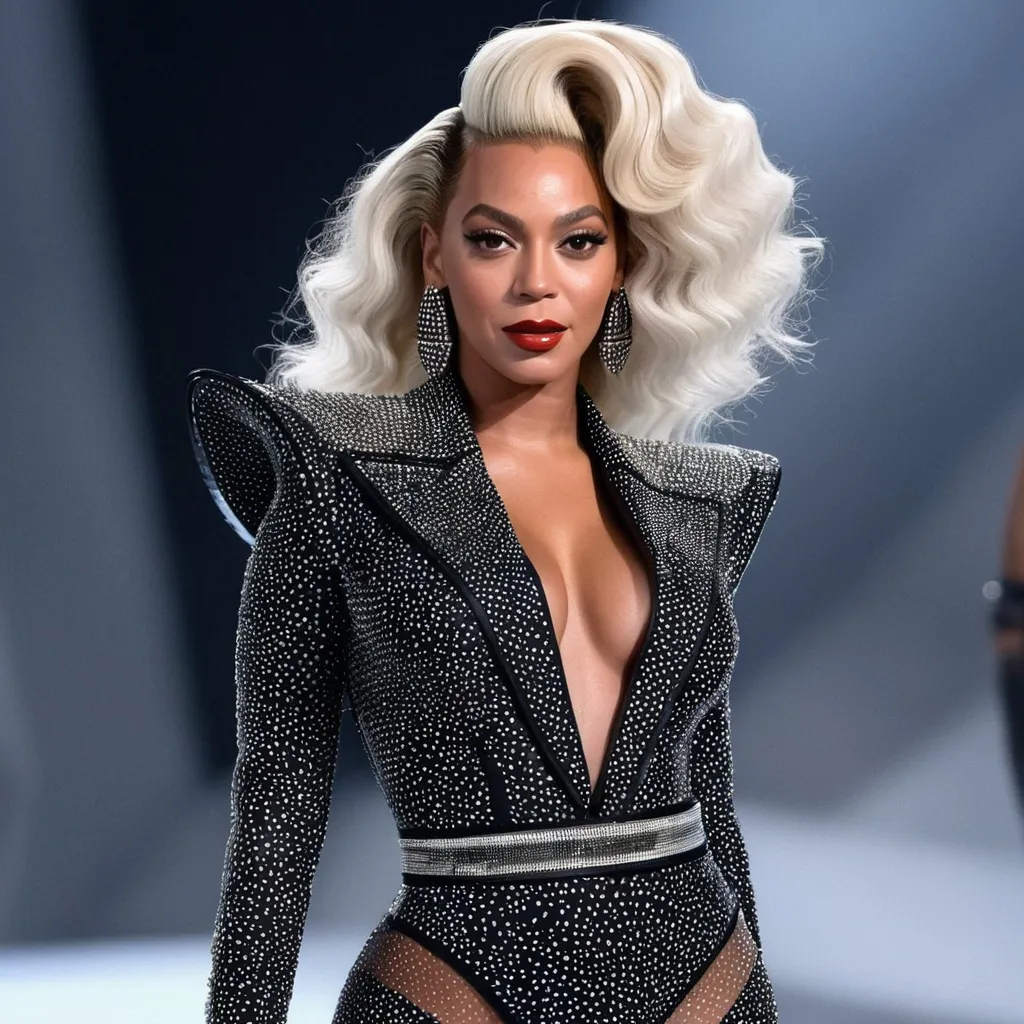 A hyper realistic Beyonc as Cruella in a Mugler ver