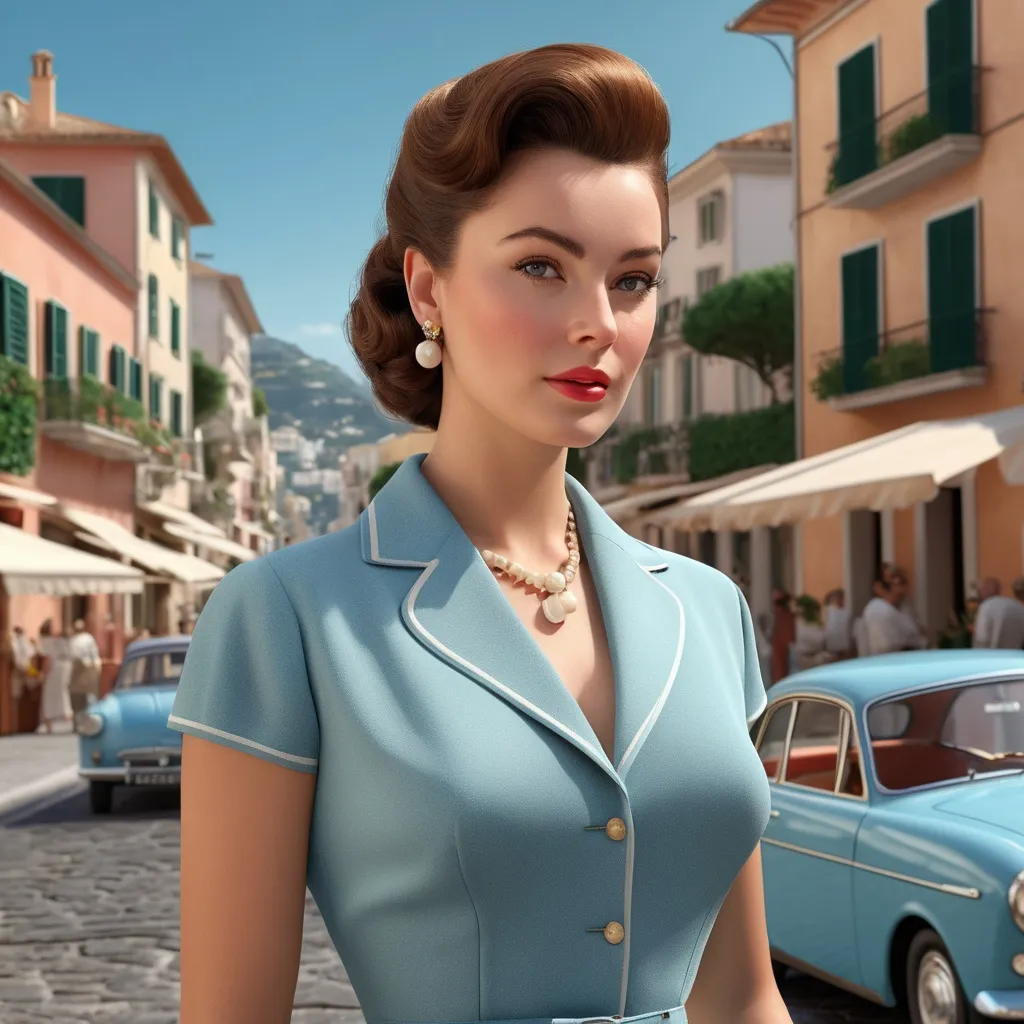 Prompt: Hyperrealistic 3D rendering of Annalisa in 50s Italian Capri fashion, photorealistic, accurate facial features, Prada outfit, high resolution 64k, detailed textures, realistic lighting, Capri street backdrop, sophisticated, elegant, photorealism, Italian fashion, 50s style, high quality, Prada, detailed design, accurate portrayal, realistic rendering, lifelike, professional, professional lighting