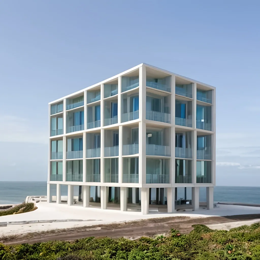 Prompt: Sustainable building near the sea