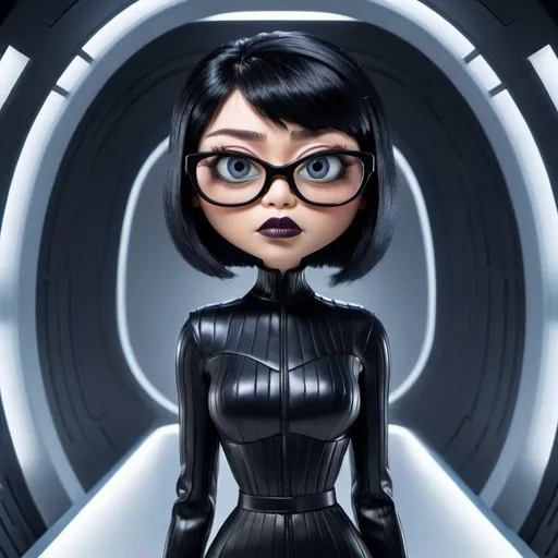 Prompt: Edna Mode wearing Mugler 