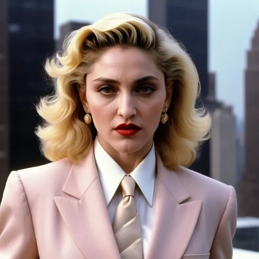Prompt: Very accurated Madonna wearing a very accurated look as a manager in the 1980s in New York 3d quality 64k Hd 