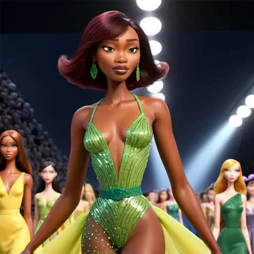Prompt: Naomi Campbell fashion runway