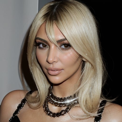 Prompt: Kim Kardashian blonde wearing Chanel