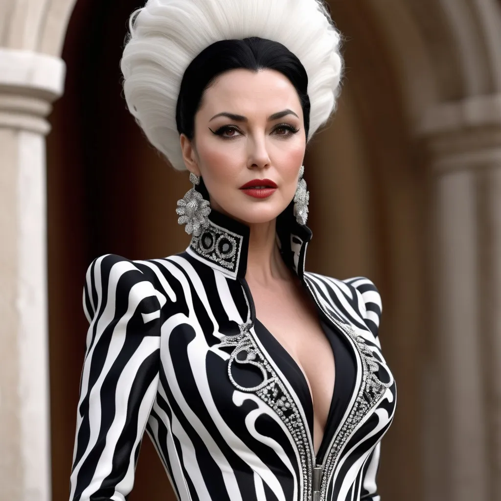 A hyper realistic Monica Bellucci as Cruella in a Pu...