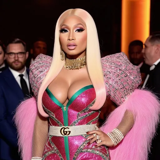 Prompt: Nicki Minaj as a Drag Queen wearing Gucci