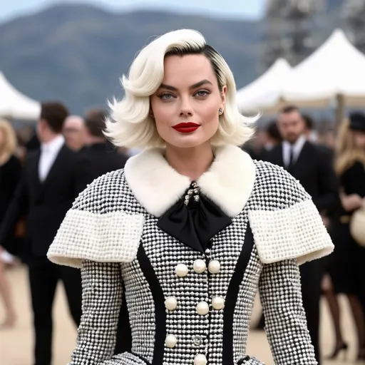 Prompt: A hyper realistic Margot Robbie as Cruella in a Chanel very detailed and accurated 64k quality HD 3D outfit