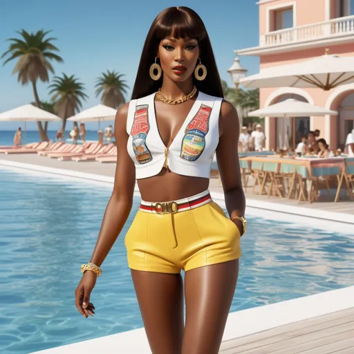Prompt: Hyperrealistic 3D Naomi Campbell in 90s italian Milano Marittima Beach summer and hot fashion Moschino, photorealistic, accurate features, Moschino outfit, high resolution 64k, detailed textures, realistic lighting, Milano Marittima beach backdrop, sophisticated, elegant, photorealism, Italian fashion, 90s style, high quality, Moschino, detailed design, accurate, realistic rendering, lifelike, professional, professional lighting 