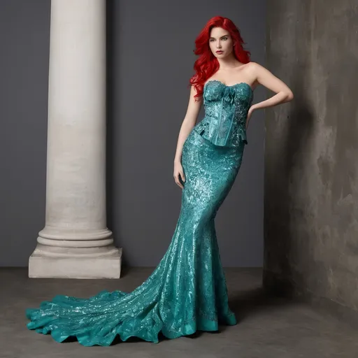 Prompt: Ariel the Mermaid wearing Galliano
