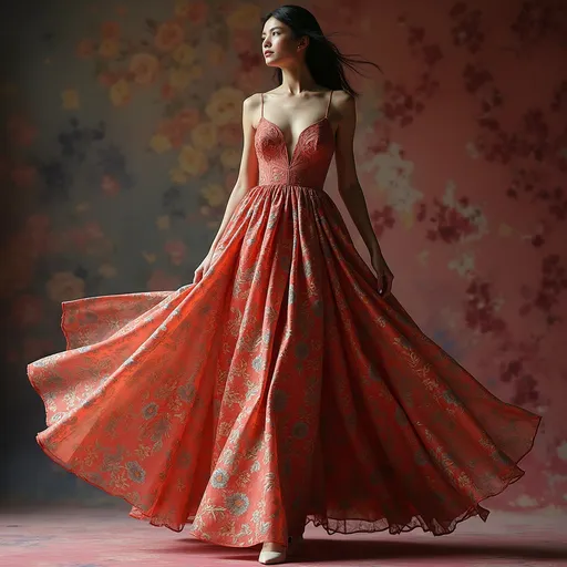 Prompt: (Gucci dress), elegant fashion design, luxurious fabric textures, high-end style, vibrant color palette, chic silhouette, dynamic composition, high-quality fashion photography, soft natural lighting, opulent atmosphere, artistic presentation, attention to detail, fashionable accessories, runway inspiration, ultra-detailed, 4K quality.