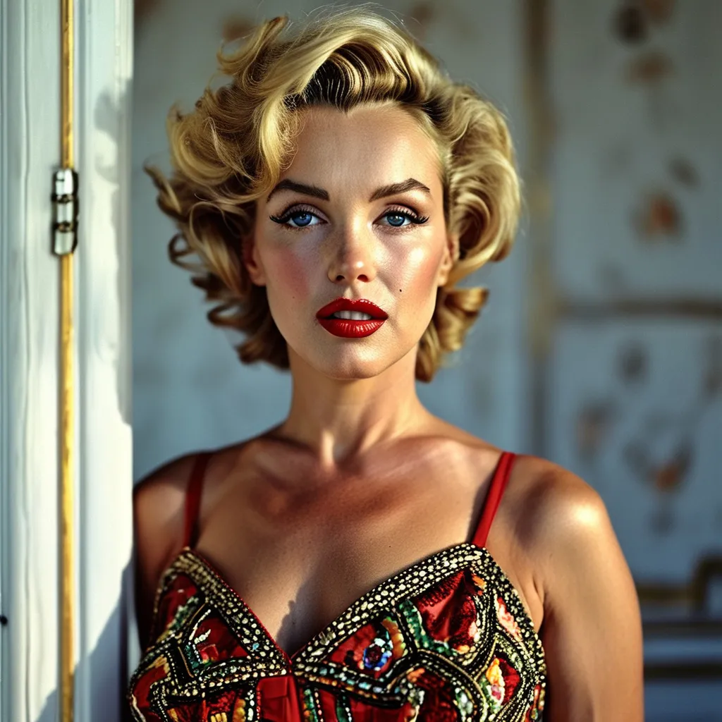 Prompt: (Marilyn Monroe) wearing Moschino dress