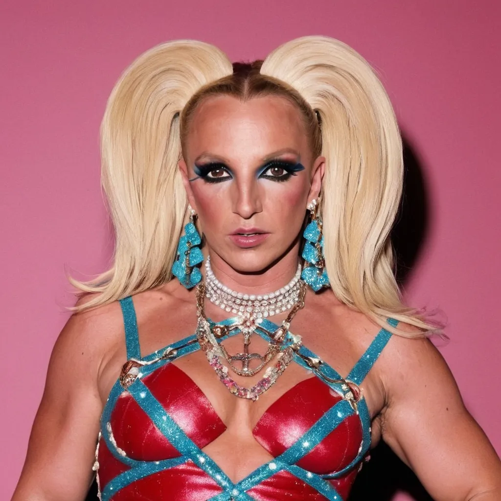 Prompt: Britney Spears as a Drag Queen wearing Gucci