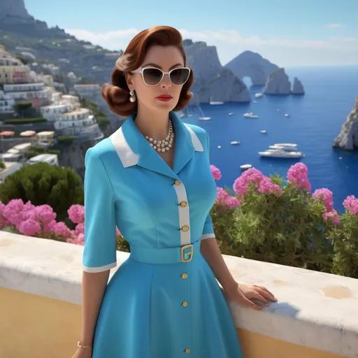 Prompt: Hyper realistic Annalisa as an accurate 50s Italian woman in Capri wearing a hyper realistic Prada outfit 64k 3d hd 