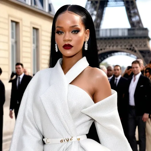 Prompt: Photorealistic Rihanna wearing Christian Dior Outfit and makeup 
in Paris 