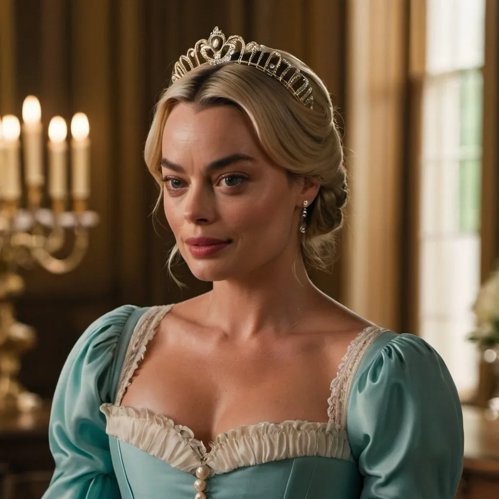 Prompt: Margot Robbie as in a Bridgerton episode