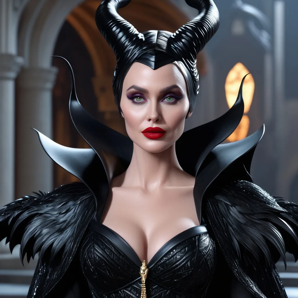 Prompt: Hyper realistic 64k 3d Maleficent in hyper realistic and very detailed 64 3d hd, wearing a Moschino outfit, very detailed Moschino dress 64k Reflex ultra hd quality 