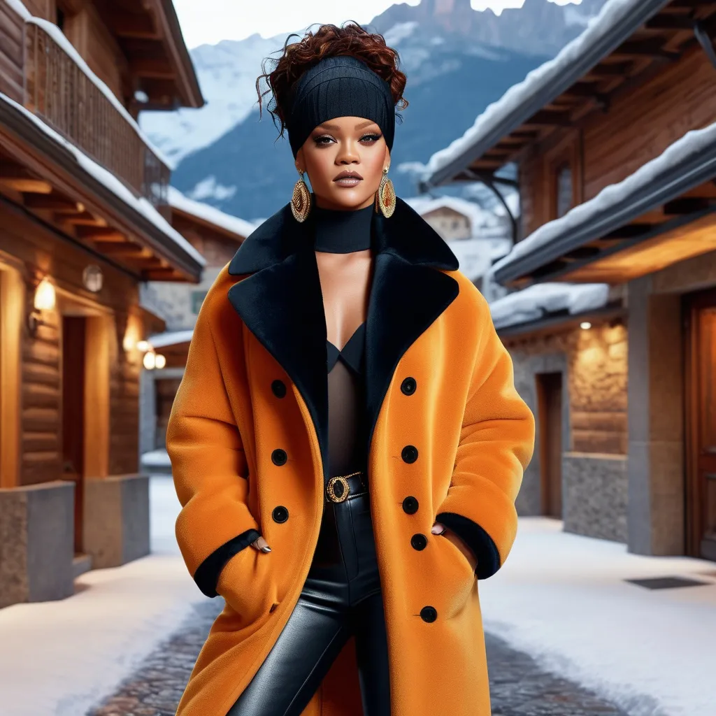Prompt: Hyperrealistic 3D Rihanna in 80s italian Courmayeur winter and cold fashion, photorealistic, accurate features, Versace outfit, high resolution 64k, detailed textures, realistic lighting, Capri street backdrop, sophisticated, elegant, photorealism, Italian fashion, 80s style, high quality, Versace, detailed design, accurate, realistic rendering, lifelike, professional, professional lighting 