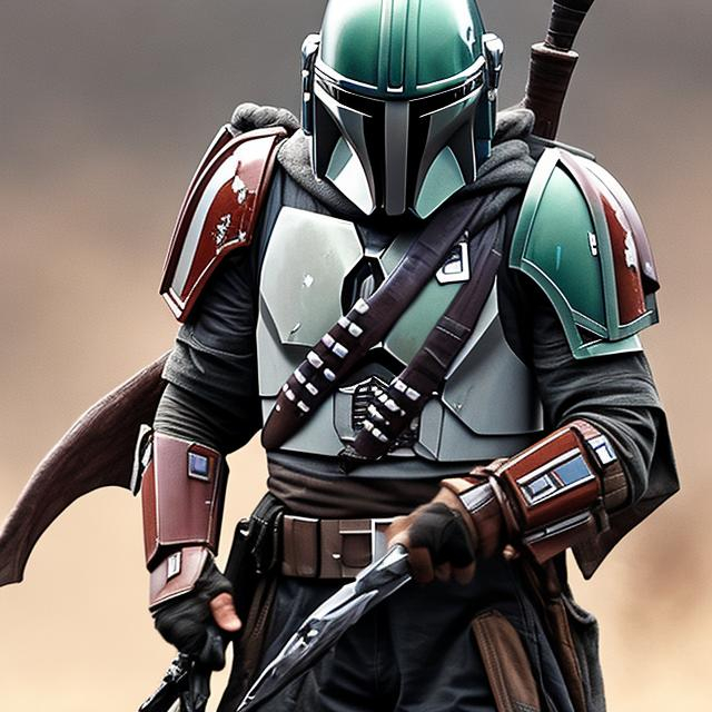 Prompt: Din Djarin, the Mandalorian, experienced, agressive, dangerous looking.