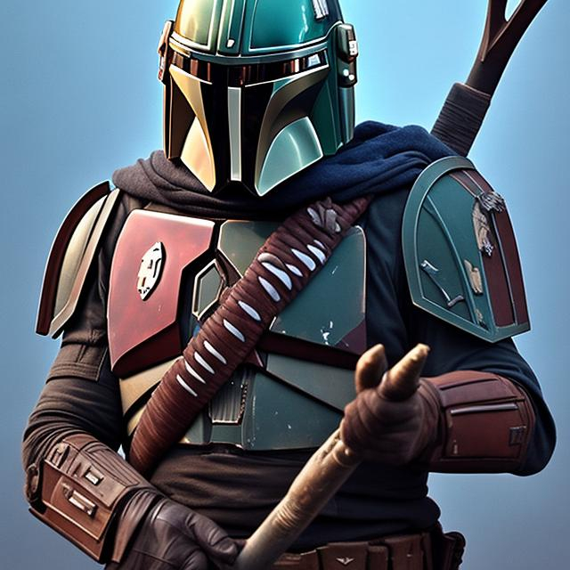 Prompt: Din Djarin, the Mandalorian, experienced, agressive, dangerous looking.