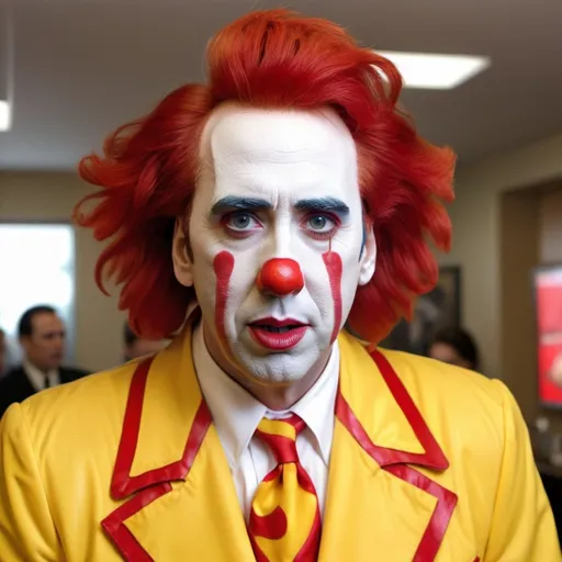 Prompt: Nicolas Cage dressed as Ronald McDonald